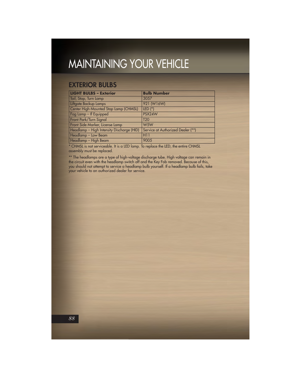 Exterior bulbs, Maintaining your vehicle | Jeep 2011 Grand Cherokee - User Guide User Manual | Page 90 / 100