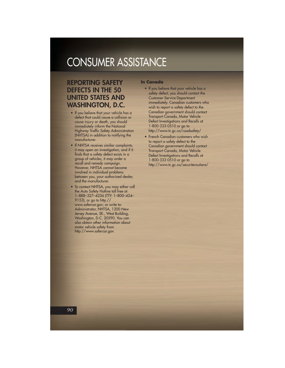 In canada, Consumer assistance | Jeep 2011 Grand Cherokee - User Guide User Manual | Page 92 / 100