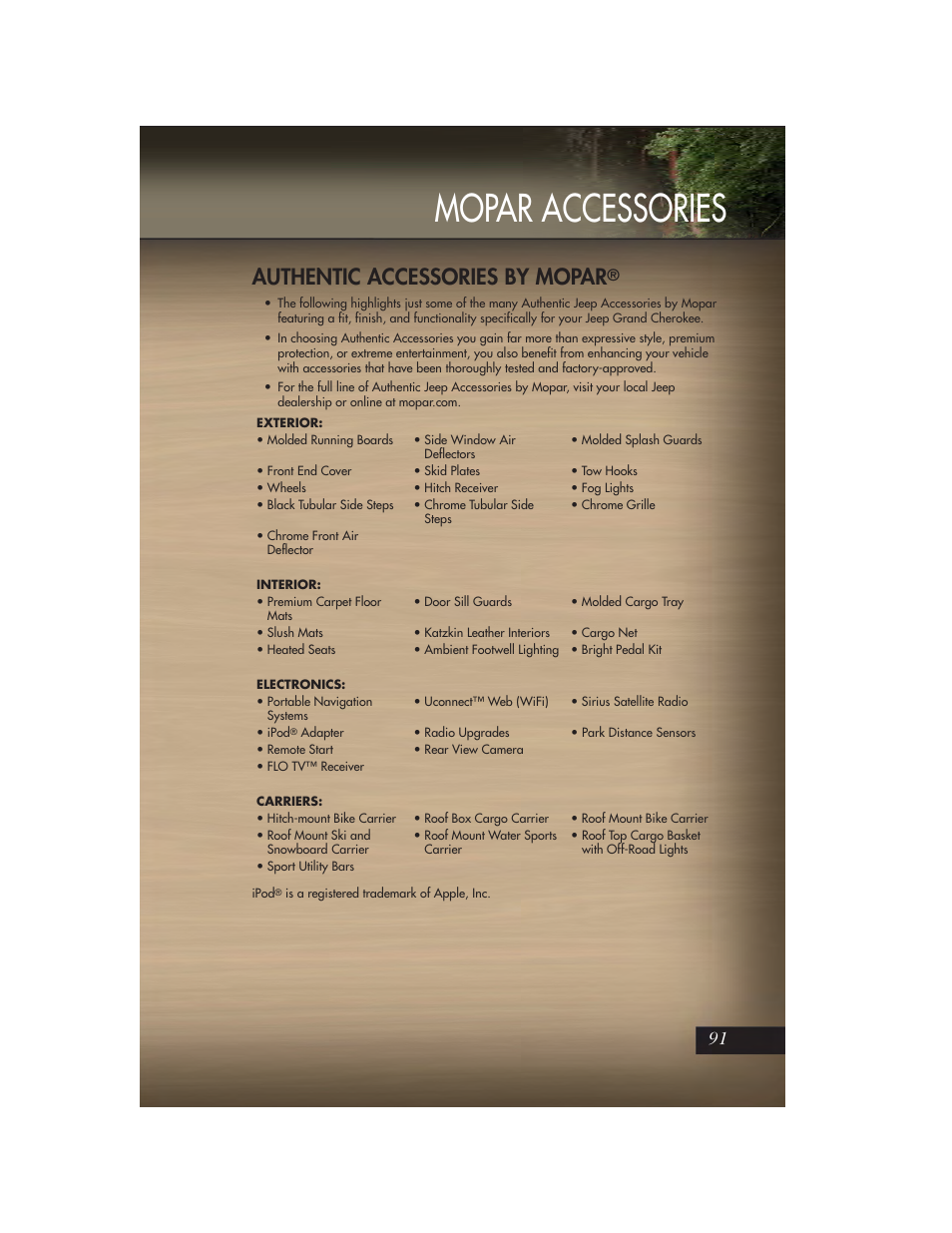 Mopar accessories, Authentic accessories by mopar | Jeep 2011 Grand Cherokee - User Guide User Manual | Page 93 / 100