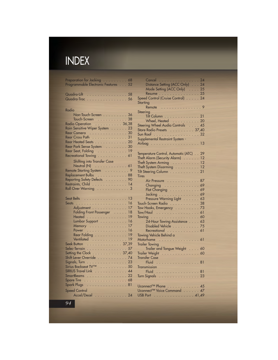 Index | Jeep 2011 Grand Cherokee - User Guide User Manual | Page 96 / 100