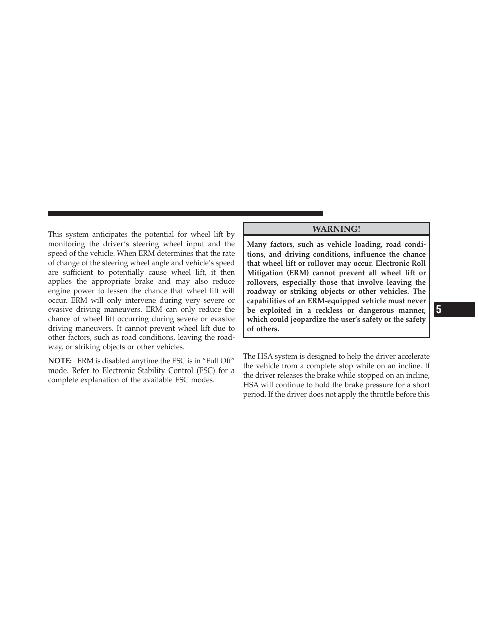 Electronic roll mitigation (erm), Hill start assist (hsa) | Jeep 2011 Liberty - Owner Manual User Manual | Page 349 / 542