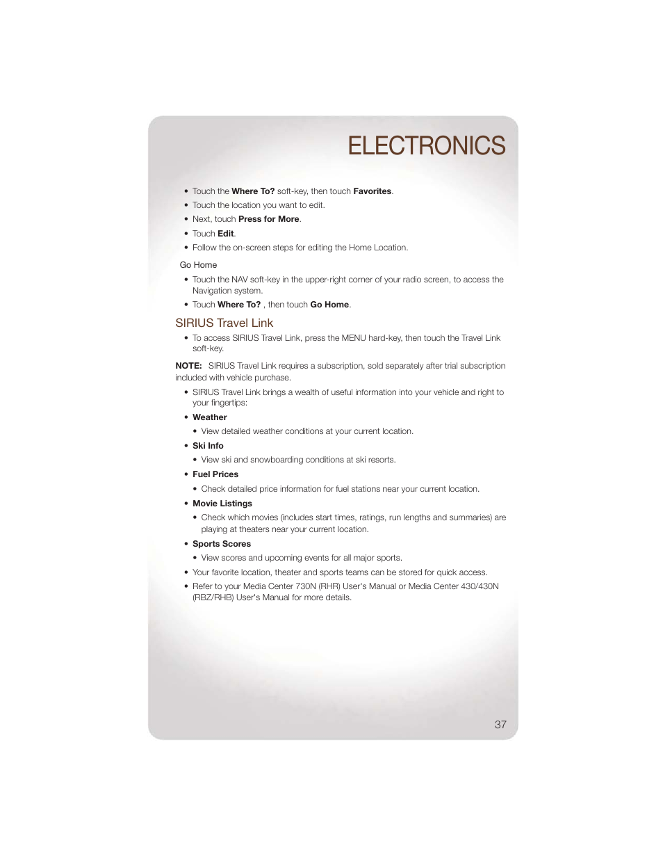 Sirius travel link, Electronics | Jeep 2011 Liberty - User Guide User Manual | Page 39 / 88