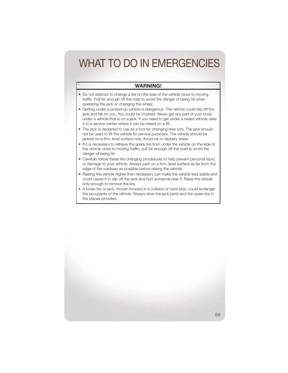 What to do in emergencies | Jeep 2011 Liberty - User Guide User Manual | Page 61 / 88