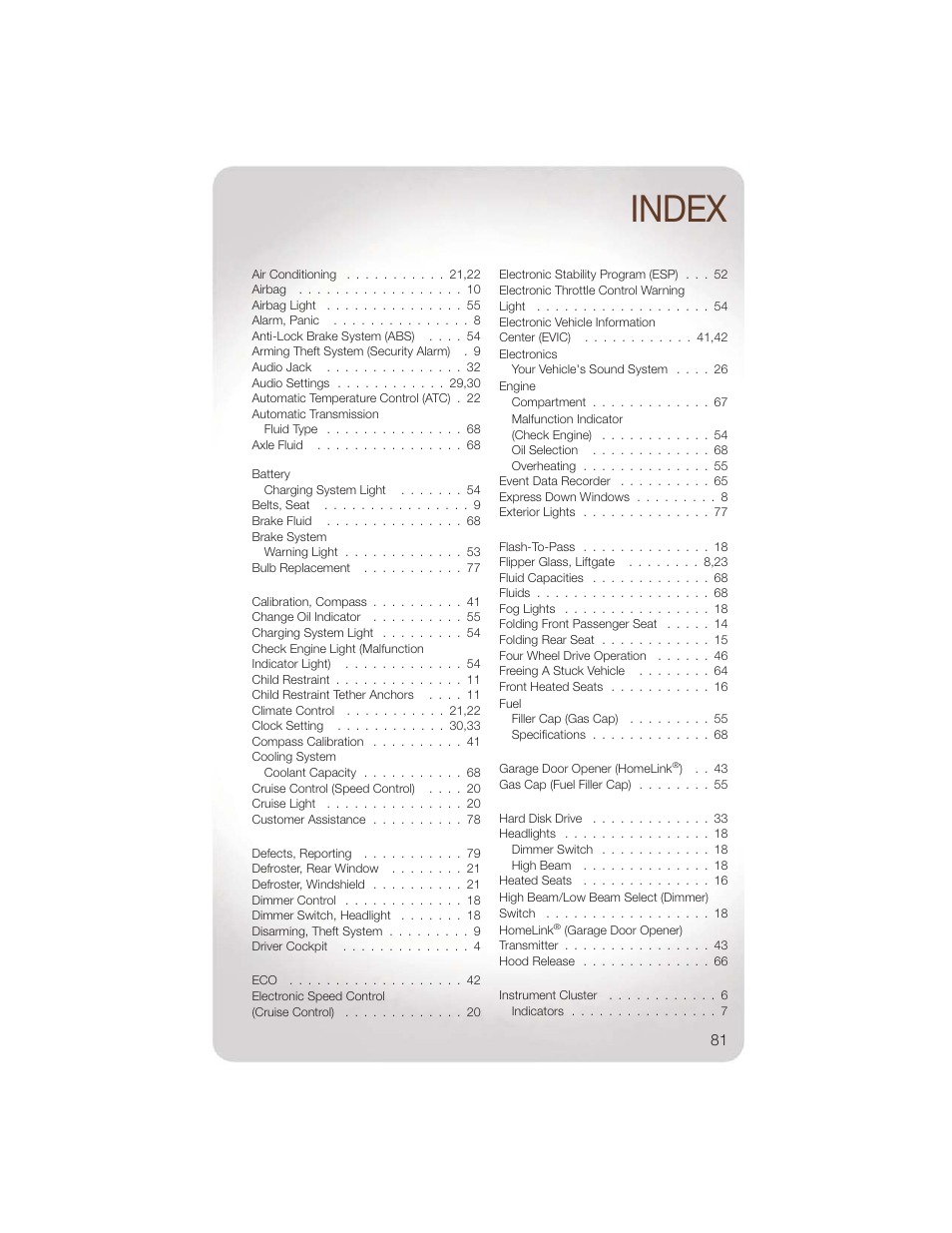 Index | Jeep 2011 Liberty - User Guide User Manual | Page 83 / 88