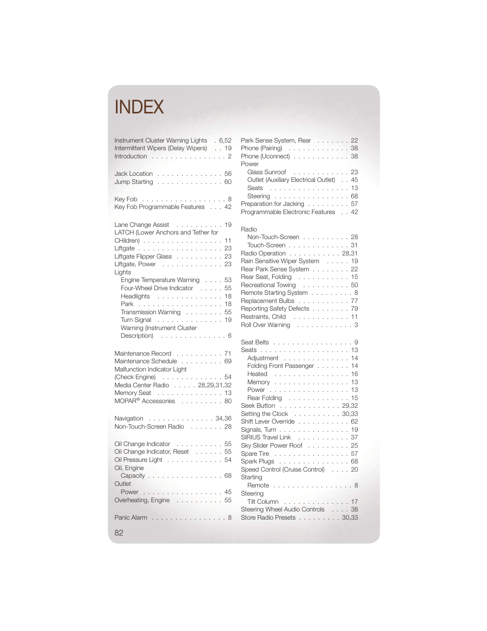 Index | Jeep 2011 Liberty - User Guide User Manual | Page 84 / 88