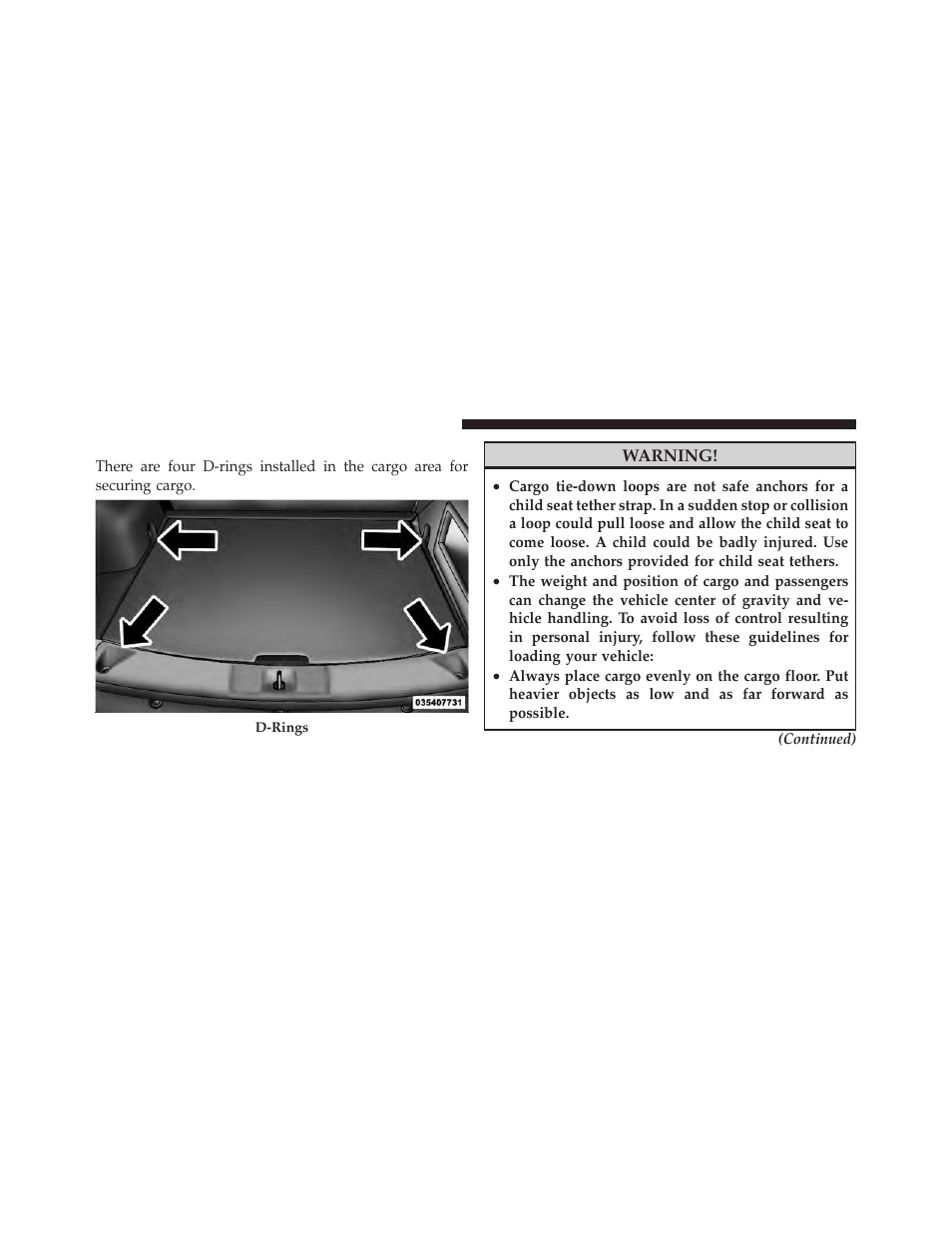 Cargo tie-down loops | Jeep 2011 Patriot - Owner Manual User Manual | Page 184 / 490