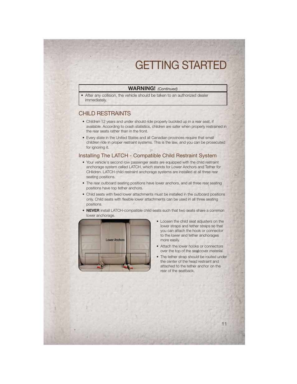 Child restraints, Getting started | Jeep 2011 Patriot - User Guide User Manual | Page 13 / 80