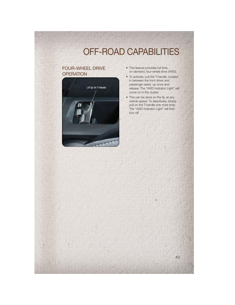Off-road capabilities, Four-wheel drive operation | Jeep 2011 Patriot - User Guide User Manual | Page 45 / 80