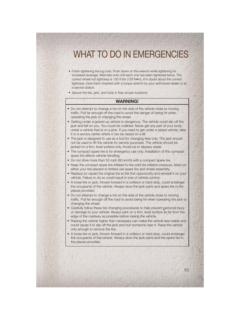 What to do in emergencies | Jeep 2011 Patriot - User Guide User Manual | Page 55 / 80