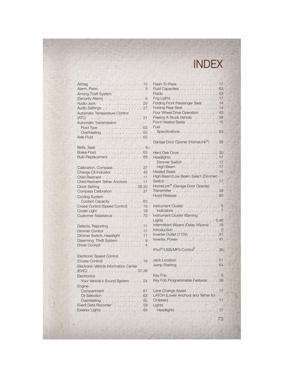 Index | Jeep 2011 Patriot - User Guide User Manual | Page 75 / 80