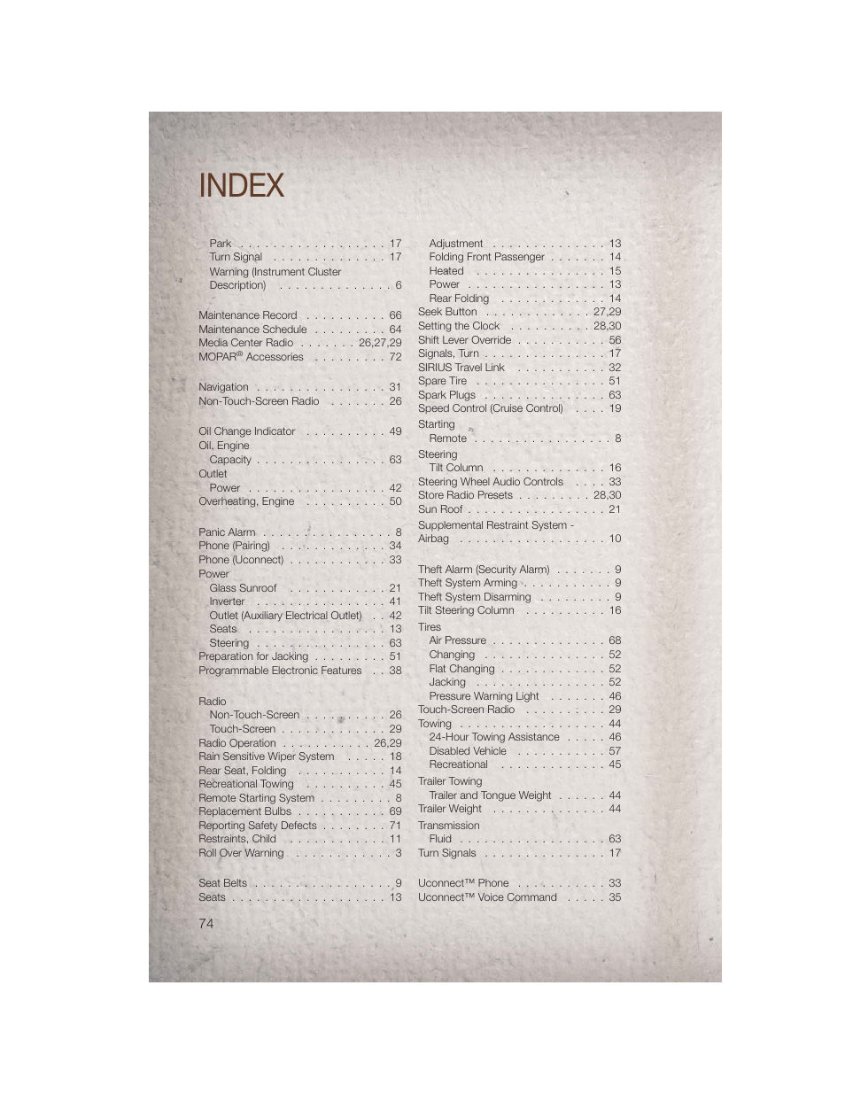 Index | Jeep 2011 Patriot - User Guide User Manual | Page 76 / 80