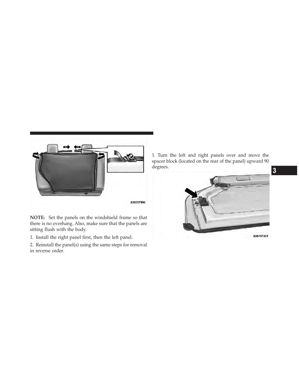 Front panel(s) installation, Front panel(s) installation with rear hard, Top removed | Jeep 2011 Wrangler - Owner Manual User Manual | Page 185 / 603