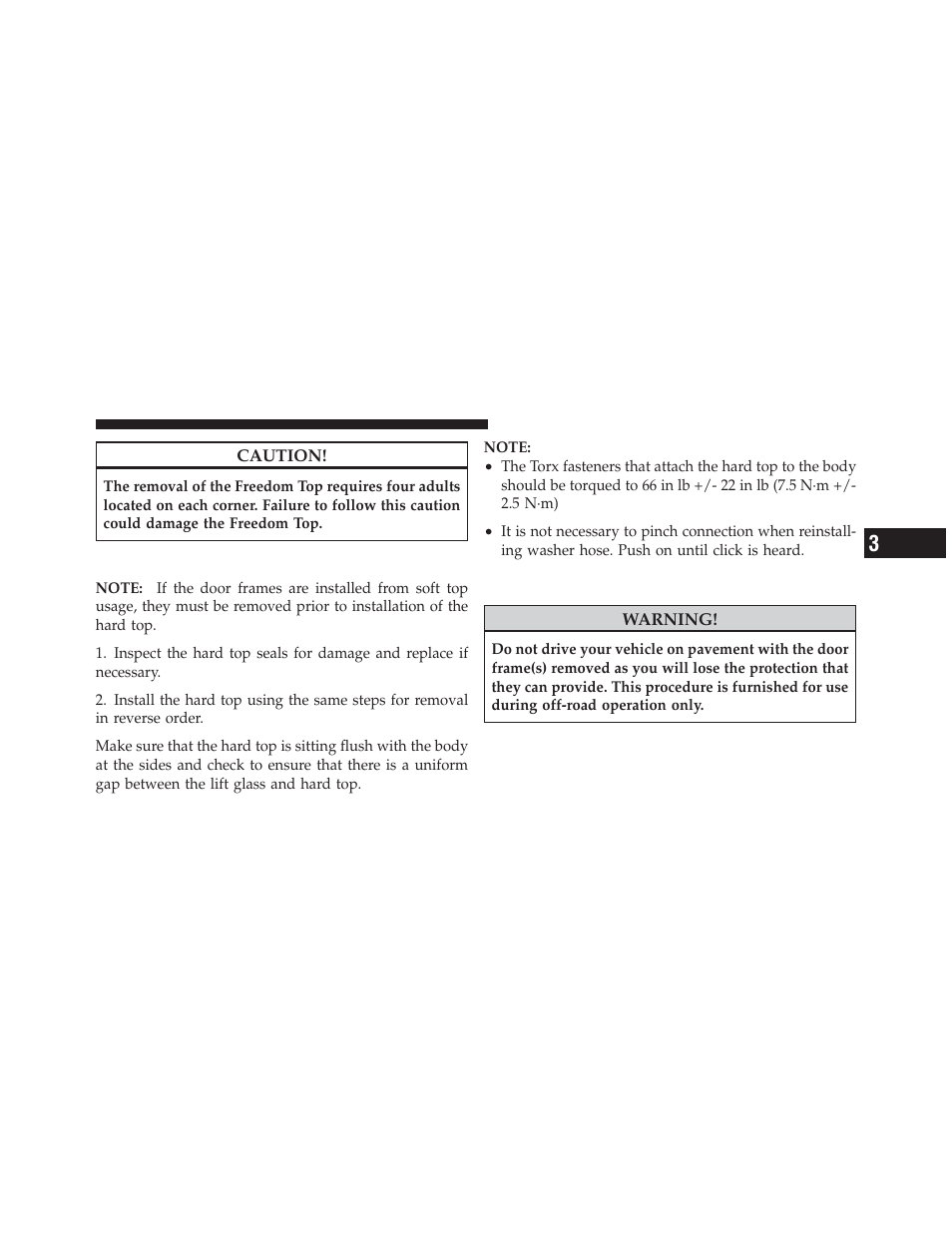Rear hard top installation, Door frame | Jeep 2011 Wrangler - Owner Manual User Manual | Page 189 / 603