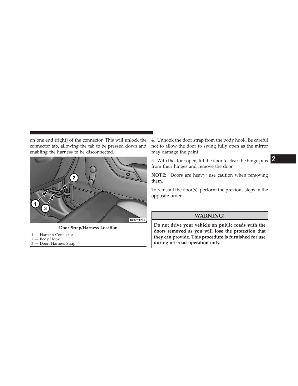 Rear door removal (four-door models) | Jeep 2011 Wrangler - Owner Manual User Manual | Page 33 / 603