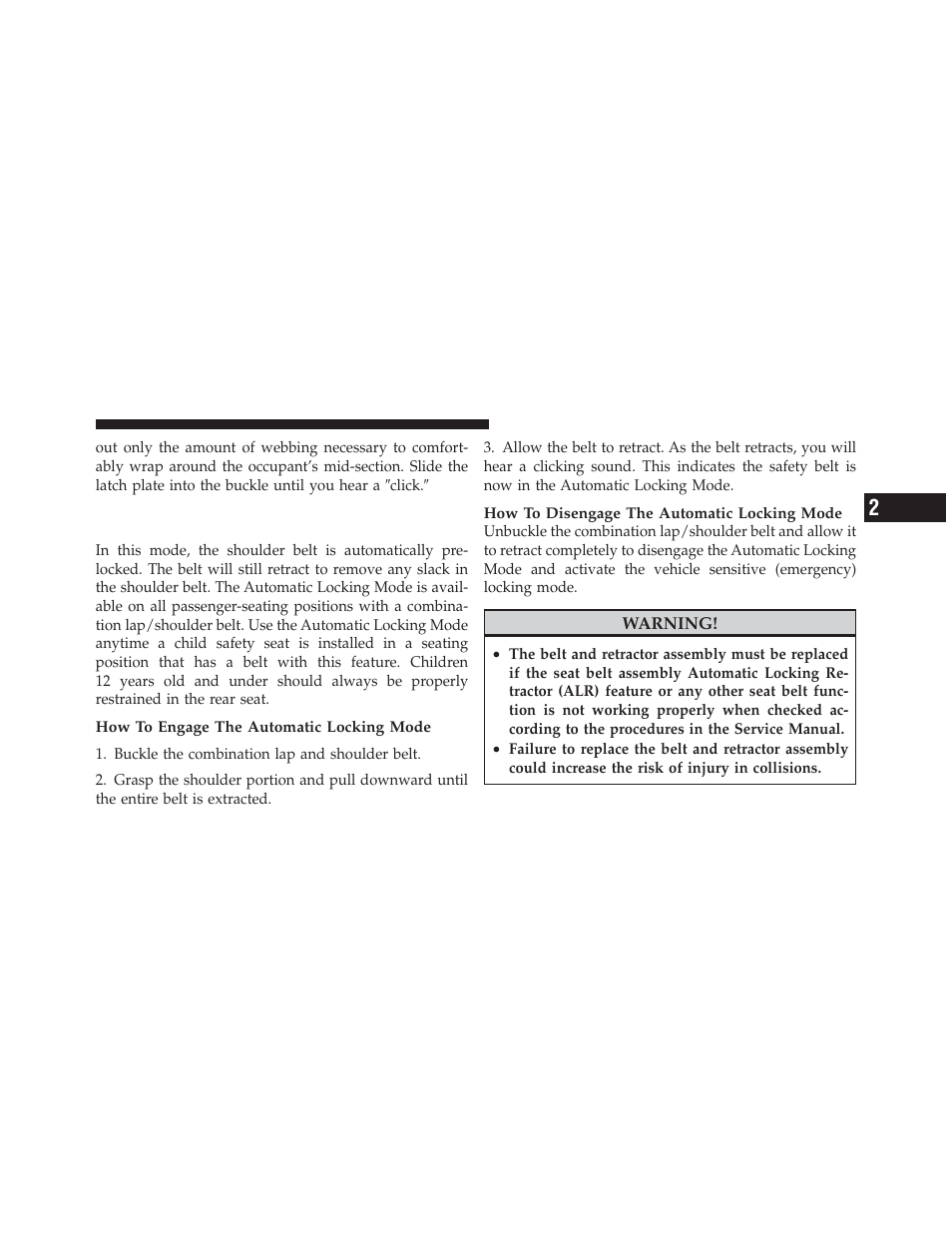 Automatic locking retractor mode (alr), If equipped | Jeep 2011 Wrangler - Owner Manual User Manual | Page 57 / 603