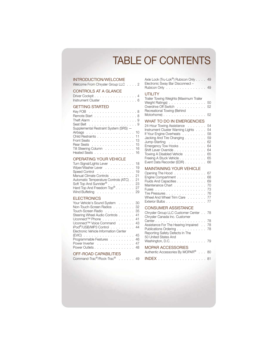 Jeep 2011 Wrangler - User Guide User Manual | Page 3 / 88