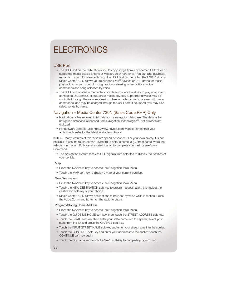 Usb port, Electronics | Jeep 2011 Wrangler - User Guide User Manual | Page 40 / 88