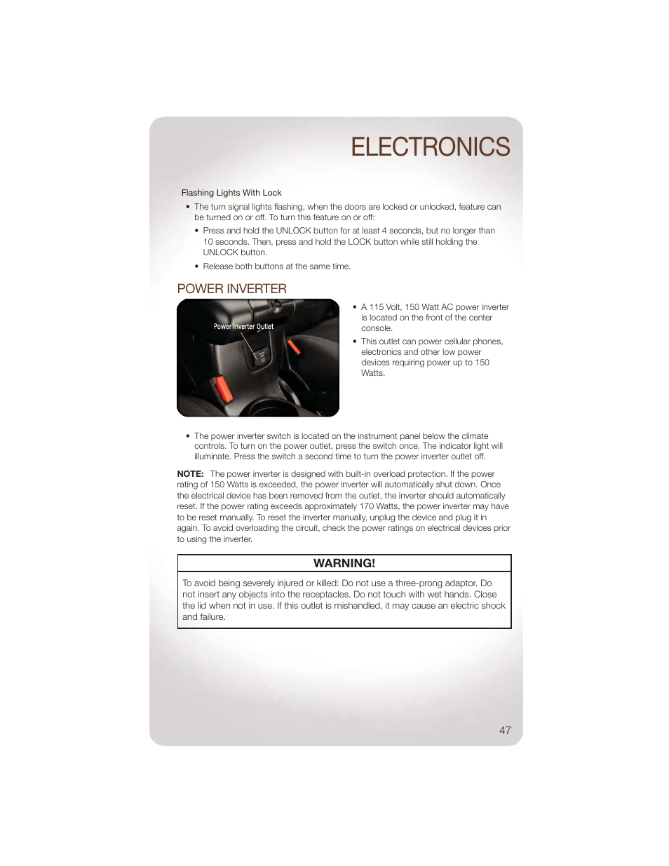 Power inverter, Electronics | Jeep 2011 Wrangler - User Guide User Manual | Page 49 / 88