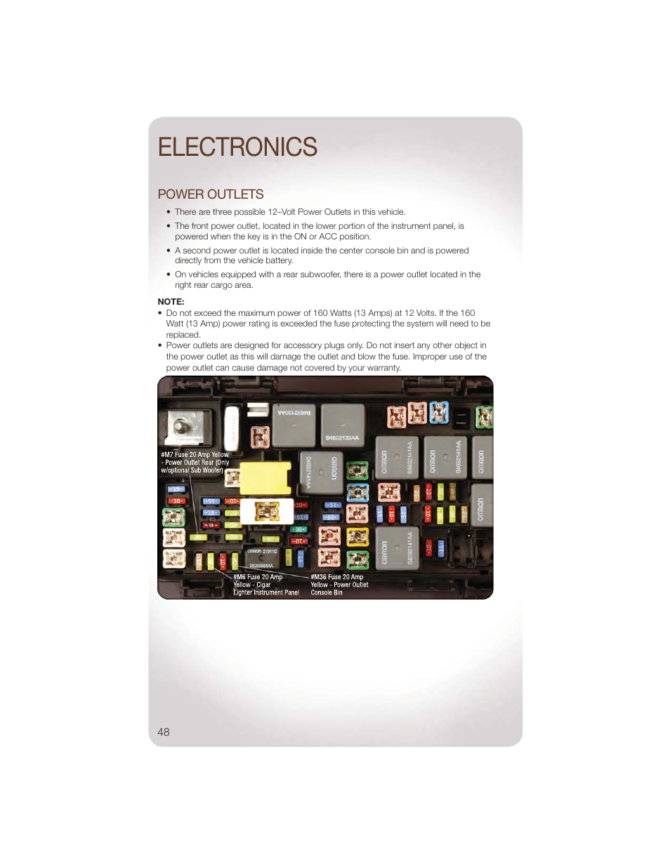 Power outlets, Electronics | Jeep 2011 Wrangler - User Guide User Manual | Page 50 / 88