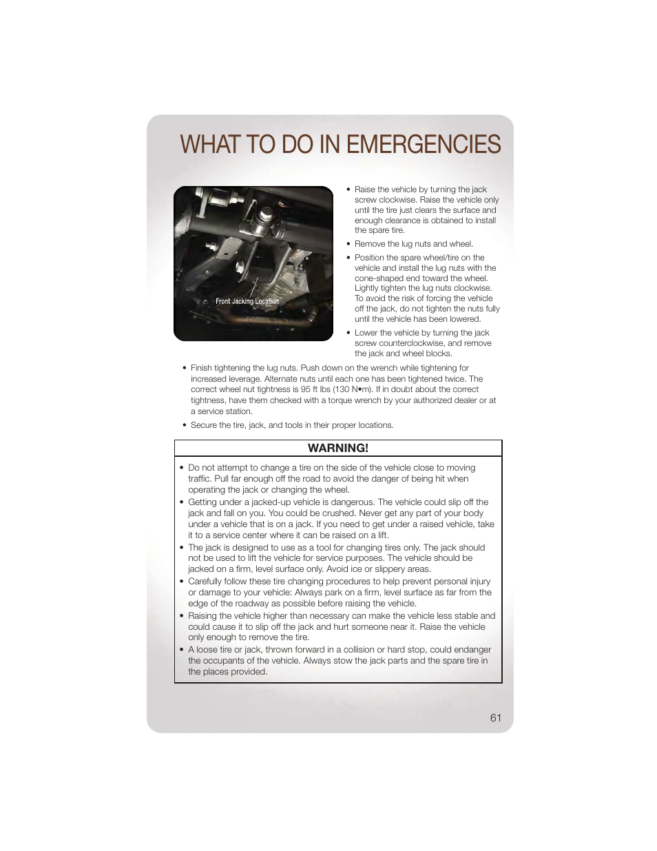 What to do in emergencies | Jeep 2011 Wrangler - User Guide User Manual | Page 63 / 88