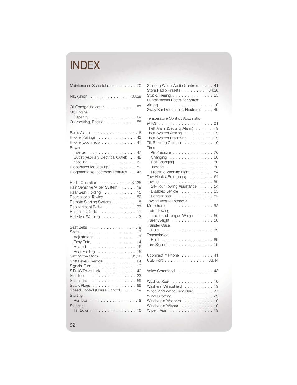 Index | Jeep 2011 Wrangler - User Guide User Manual | Page 84 / 88