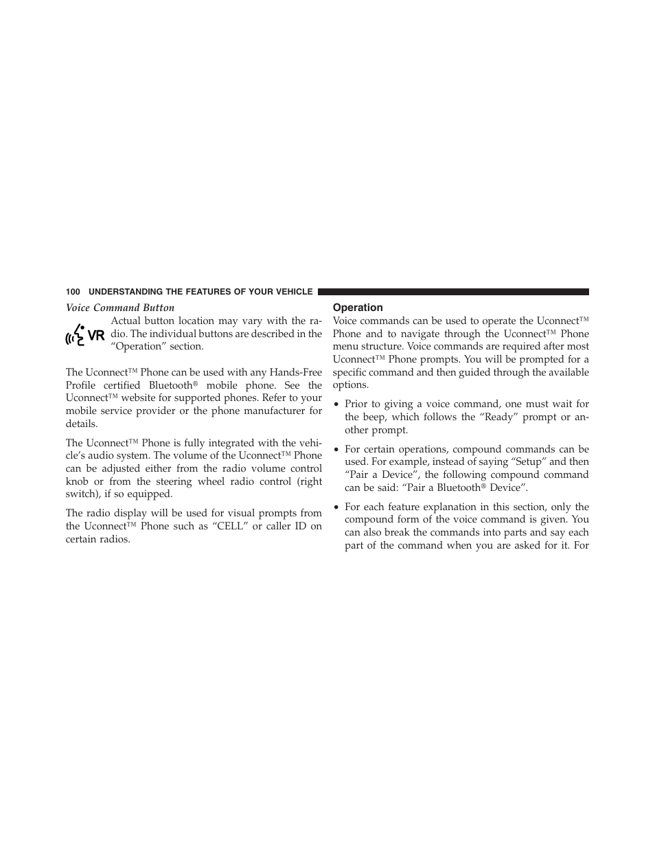 Operation | Jeep 2012 Compass - Owner Manual User Manual | Page 102 / 497