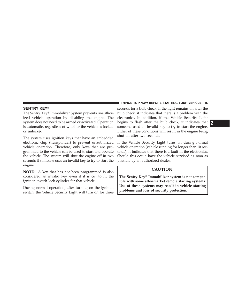 Sentry keyĥ, Sentry key | Jeep 2012 Compass - Owner Manual User Manual | Page 17 / 497