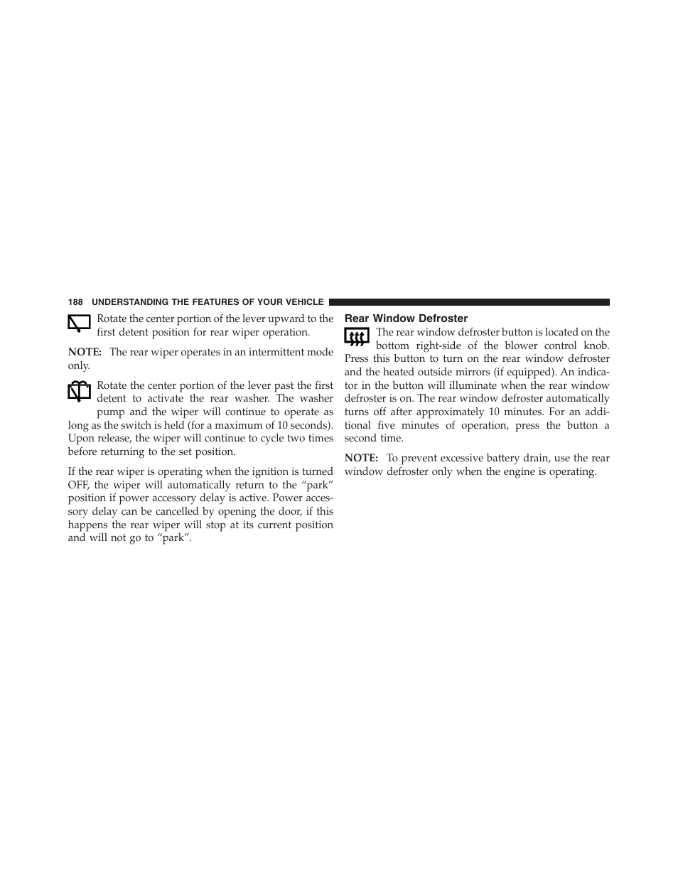 Rear window defroster | Jeep 2012 Compass - Owner Manual User Manual | Page 190 / 497