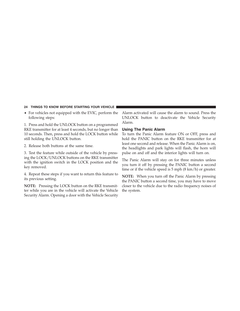 Using the panic alarm | Jeep 2012 Compass - Owner Manual User Manual | Page 26 / 497