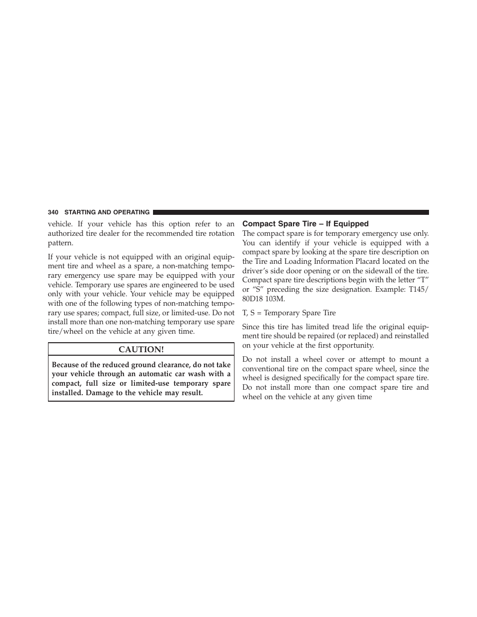 Compact spare tire – if equipped | Jeep 2012 Compass - Owner Manual User Manual | Page 342 / 497