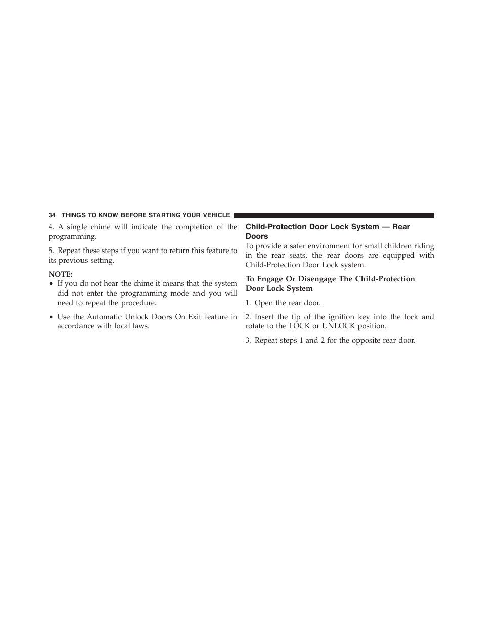 Child-protection door lock system — rear doors, Child-protection door lock system — rear, Doors | Jeep 2012 Compass - Owner Manual User Manual | Page 36 / 497