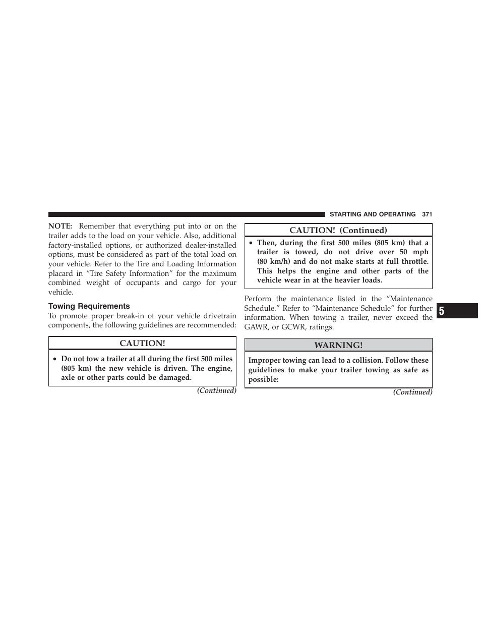 Towing requirements | Jeep 2012 Compass - Owner Manual User Manual | Page 373 / 497