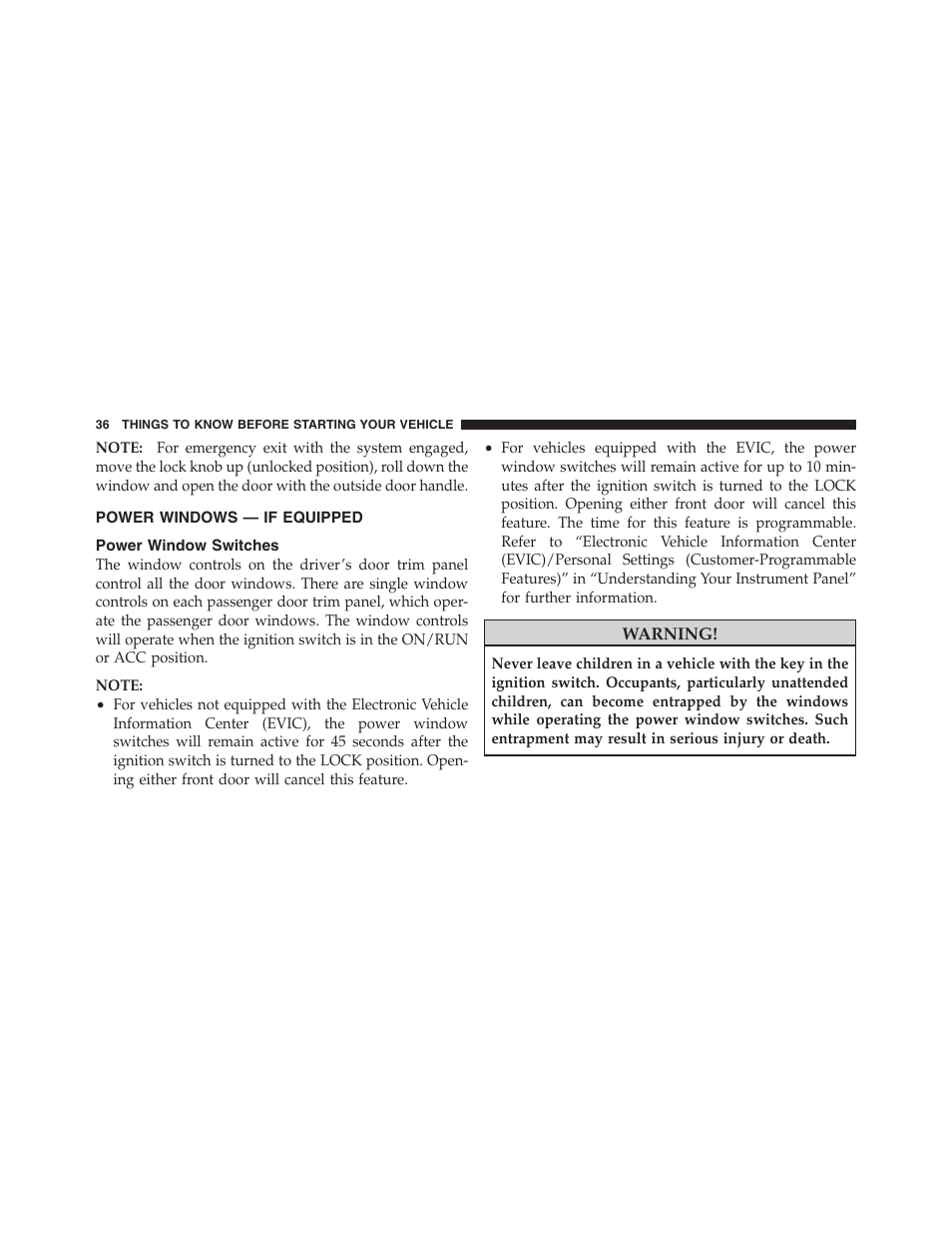 Power windows — if equipped, Power window switches | Jeep 2012 Compass - Owner Manual User Manual | Page 38 / 497