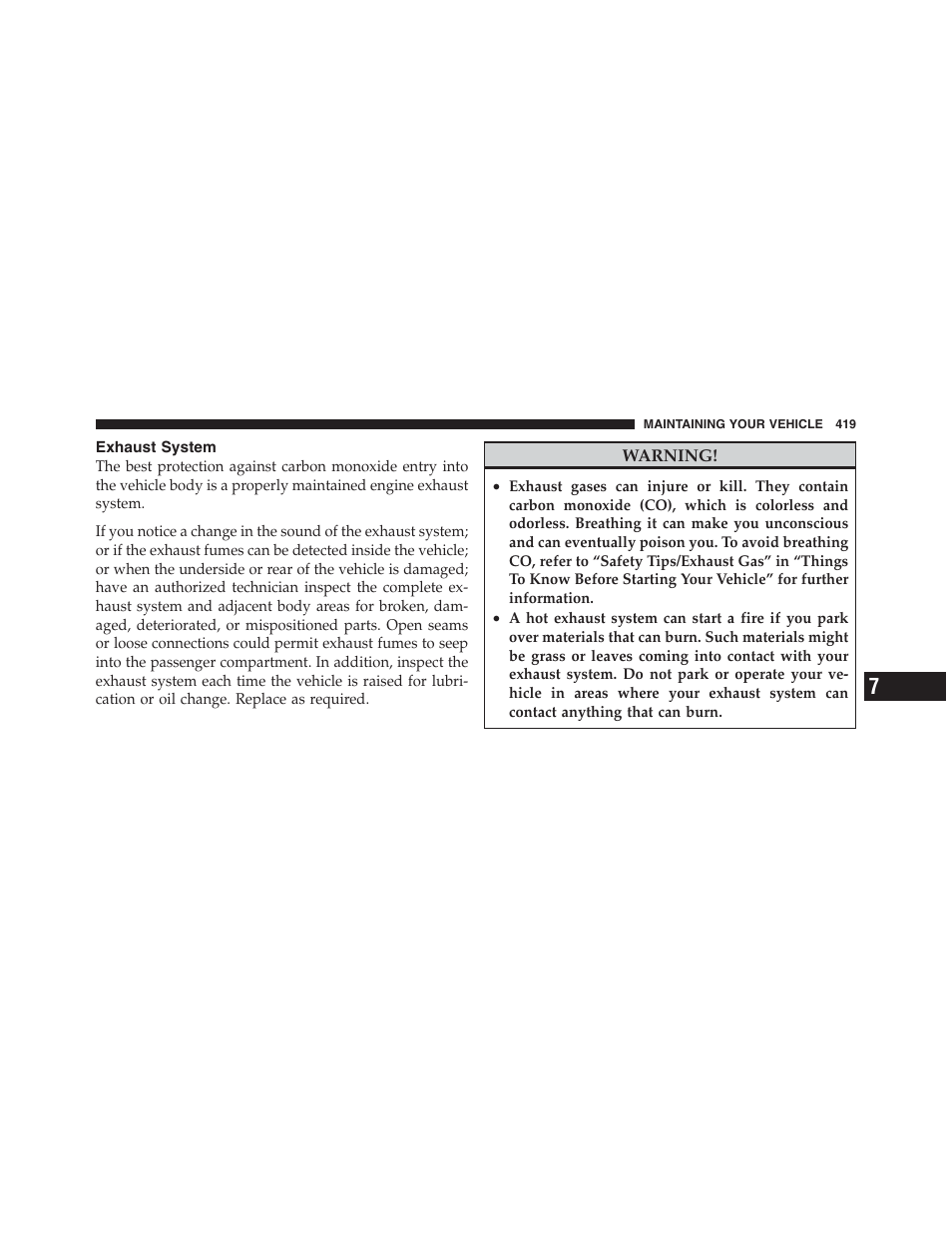 Exhaust system | Jeep 2012 Compass - Owner Manual User Manual | Page 421 / 497