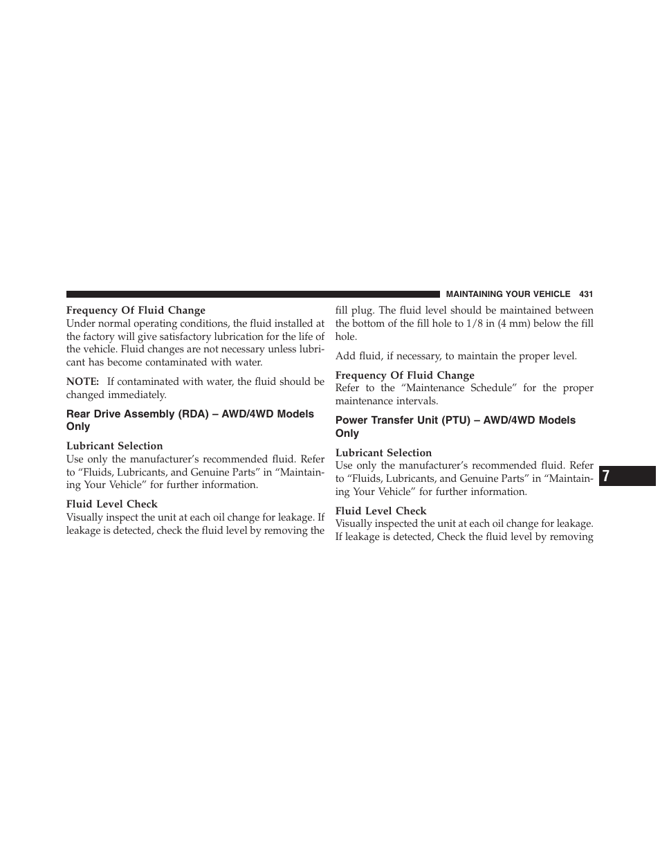 Rear drive assembly (rda) – awd/4wd models only, Power transfer unit (ptu) – awd/4wd models only, Rear drive assembly (rda) – awd/4wd | Models only, Power transfer unit (ptu) – awd/4wd | Jeep 2012 Compass - Owner Manual User Manual | Page 433 / 497