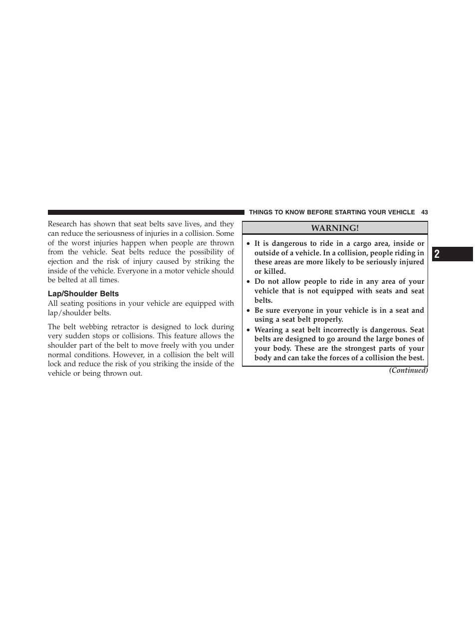 Lap/shoulder belts | Jeep 2012 Compass - Owner Manual User Manual | Page 45 / 497