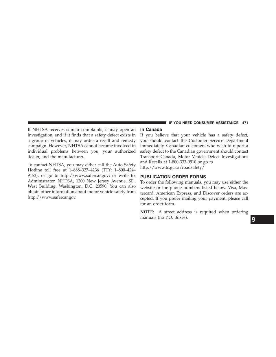 In canada, Publication order forms | Jeep 2012 Compass - Owner Manual User Manual | Page 473 / 497