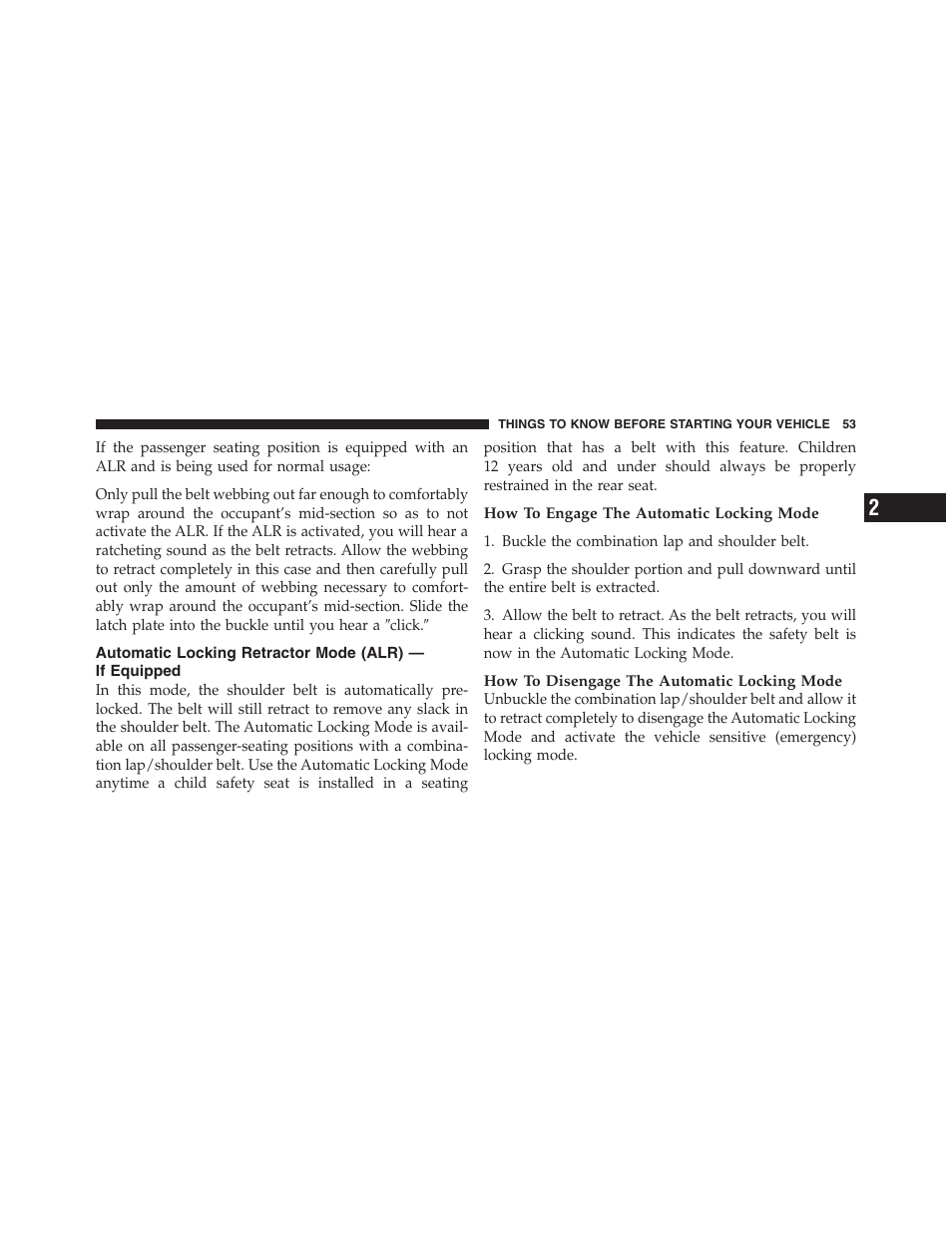 Automatic locking retractor mode (alr), If equipped | Jeep 2012 Compass - Owner Manual User Manual | Page 55 / 497