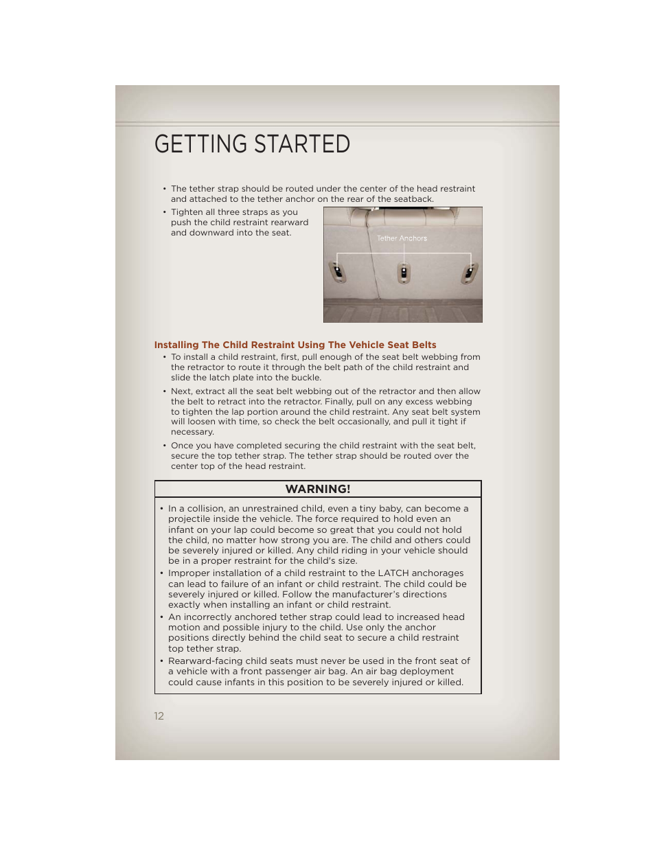 Getting started | Jeep 2012 Compass - User Guide User Manual | Page 14 / 108