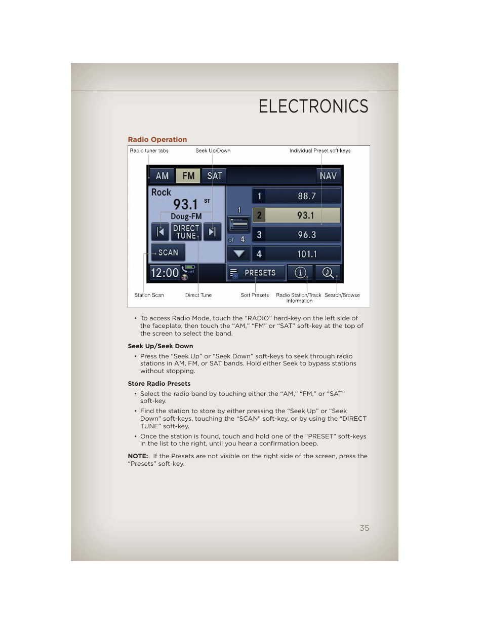 Radio operation, Electronics | Jeep 2012 Compass - User Guide User Manual | Page 37 / 108