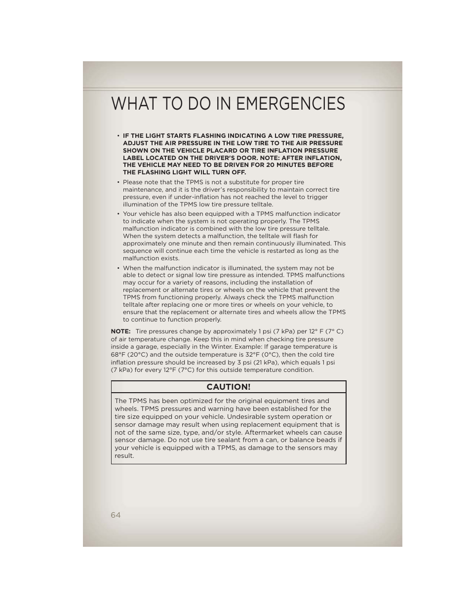 What to do in emergencies | Jeep 2012 Compass - User Guide User Manual | Page 66 / 108