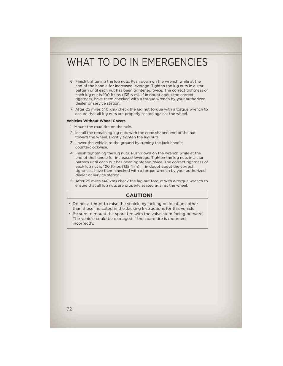 What to do in emergencies | Jeep 2012 Compass - User Guide User Manual | Page 74 / 108