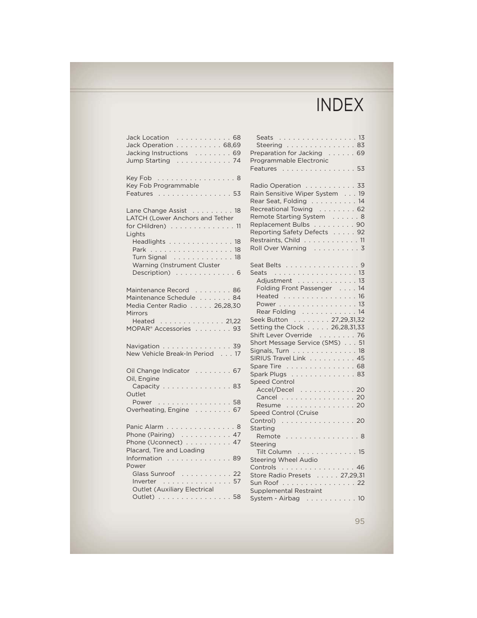 Index | Jeep 2012 Compass - User Guide User Manual | Page 97 / 108