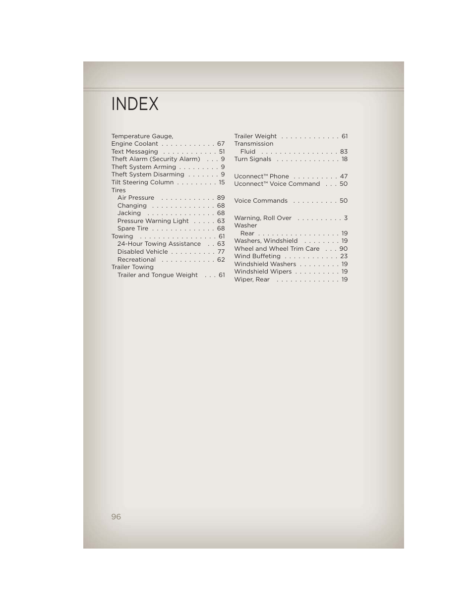 Index | Jeep 2012 Compass - User Guide User Manual | Page 98 / 108