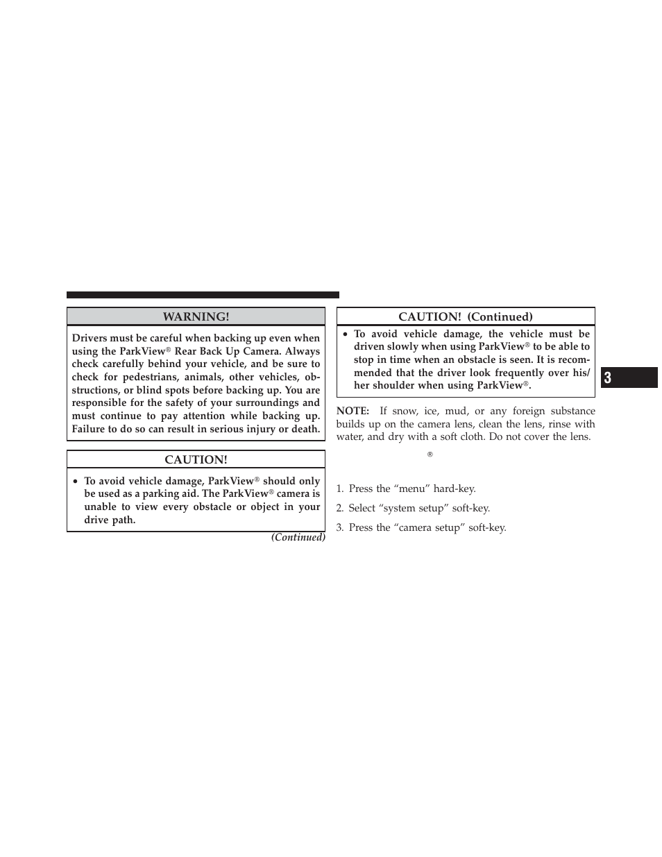 Turning parkview௡ on or off — with, Navigation/multimedia radio | Jeep 2012 Grand Cherokee - Owner Manual User Manual | Page 241 / 679