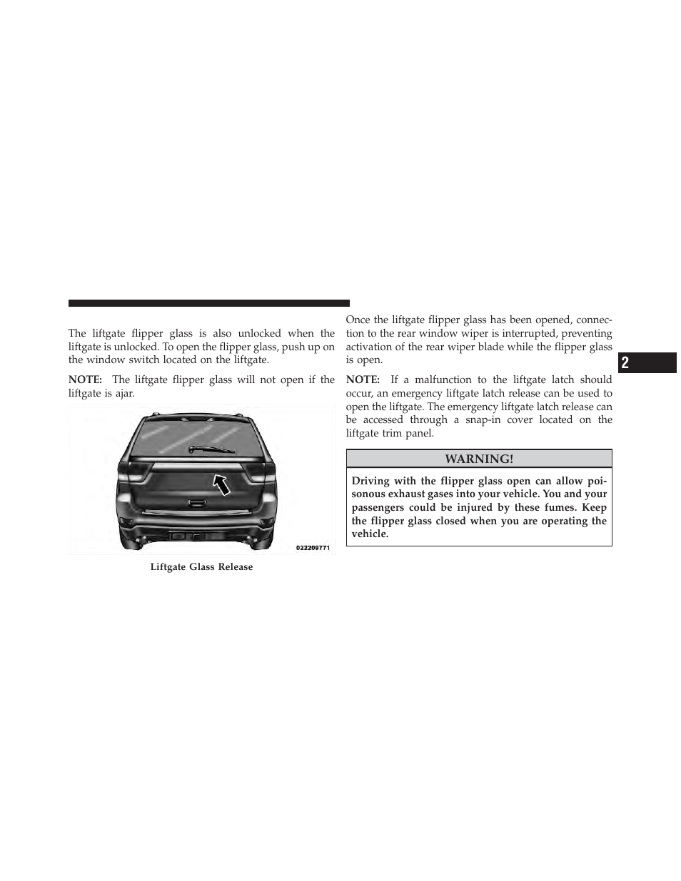 Liftgate flipper glass | Jeep 2012 Grand Cherokee - Owner Manual User Manual | Page 47 / 679