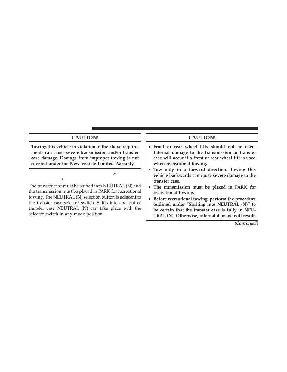 Recreational towing – quadra–trac ii, Quadra–drive, Ii four-wheel | Drive models | Jeep 2012 Grand Cherokee - Owner Manual User Manual | Page 542 / 679