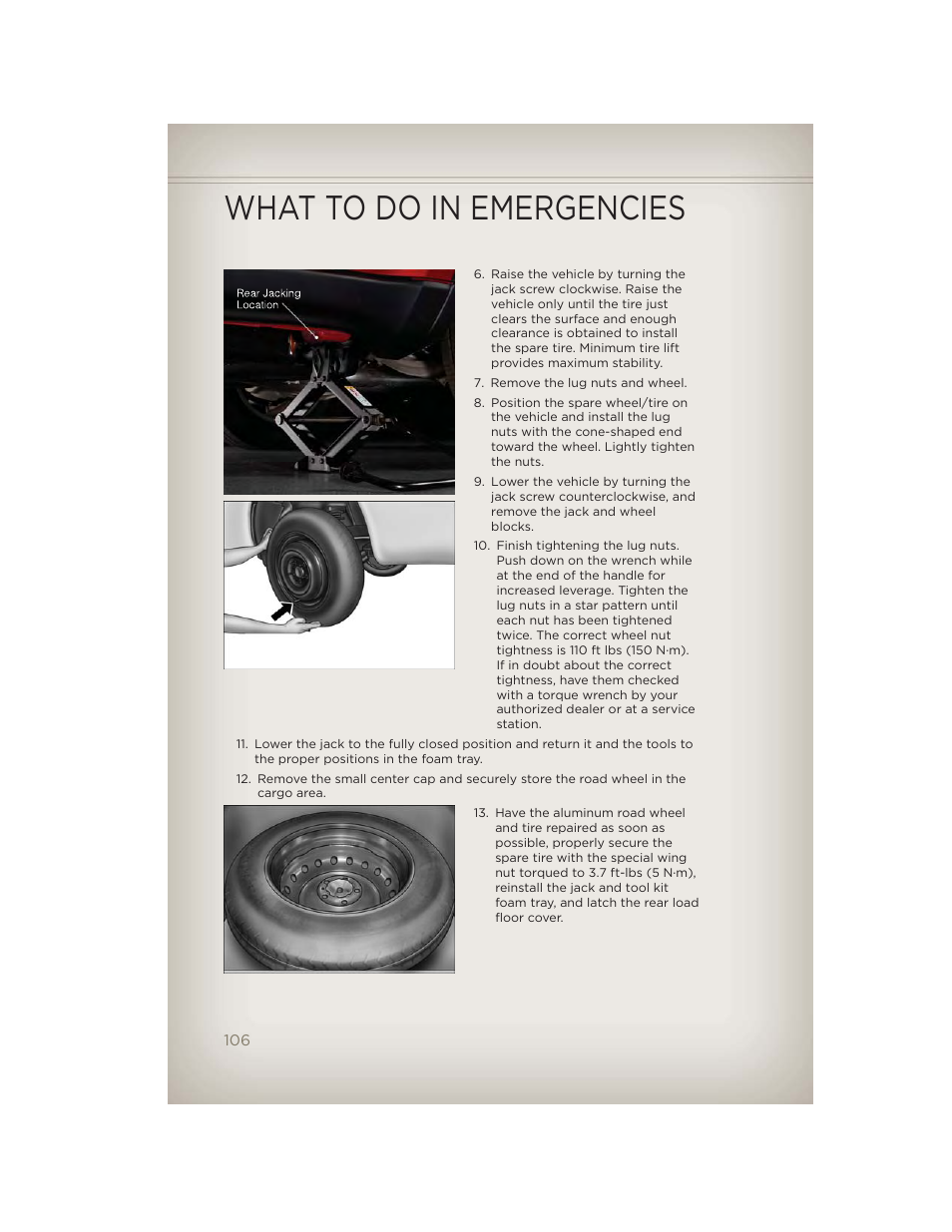 What to do in emergencies | Jeep 2012 Grand Cherokee SRT - User Guide User Manual | Page 108 / 148