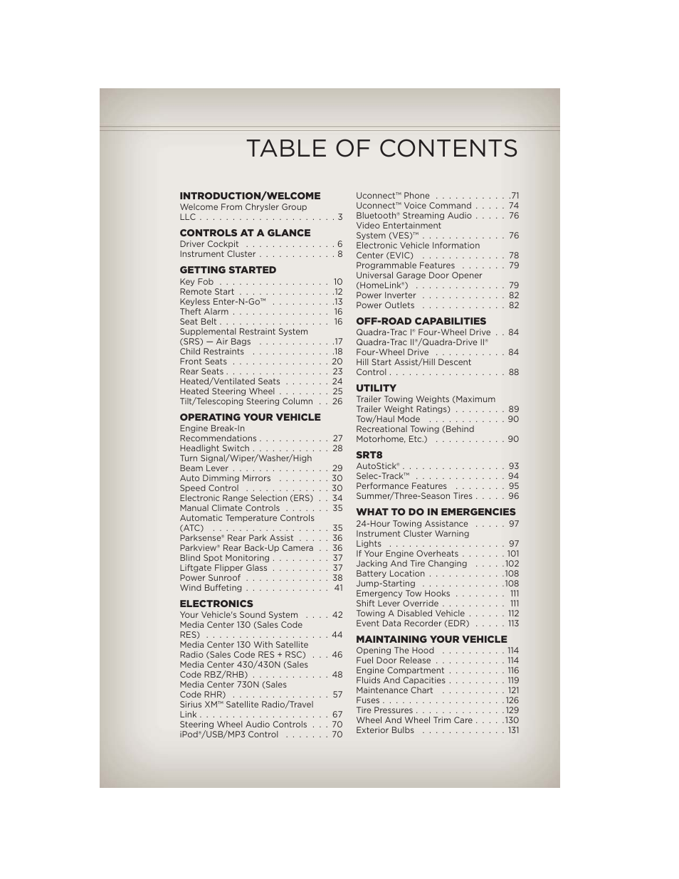 Jeep 2012 Grand Cherokee SRT - User Guide User Manual | Page 3 / 148