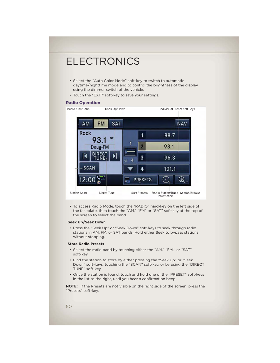 Radio operation, Electronics | Jeep 2012 Grand Cherokee SRT - User Guide User Manual | Page 52 / 148